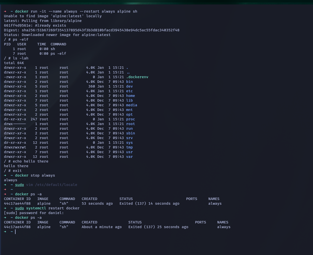 docker doesn't restart