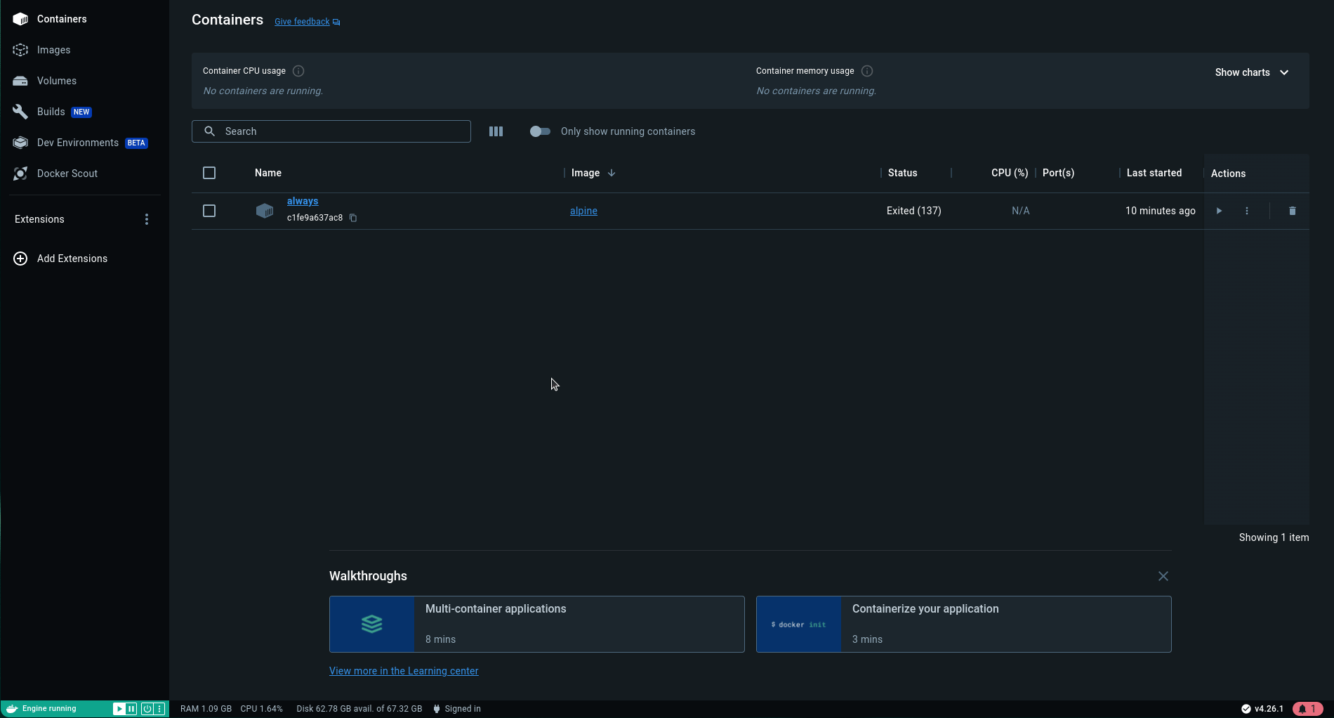 restart docker engine with Docker Desktop